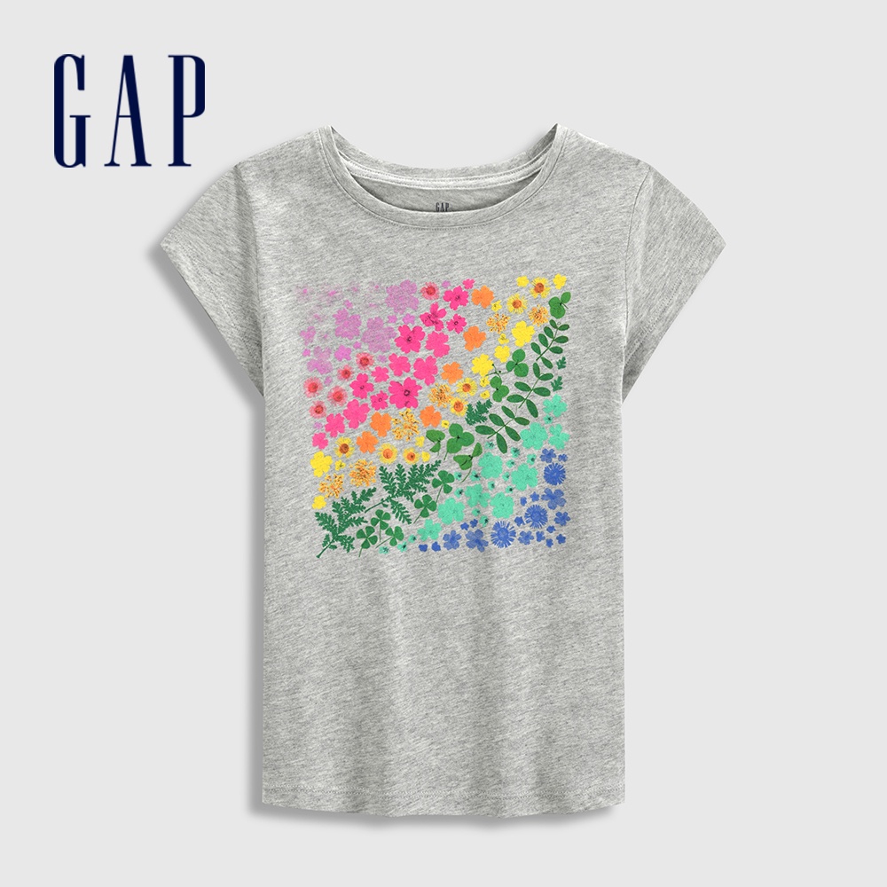 Gap 女童裝 Logo純棉印花短袖T恤-灰色(877487)