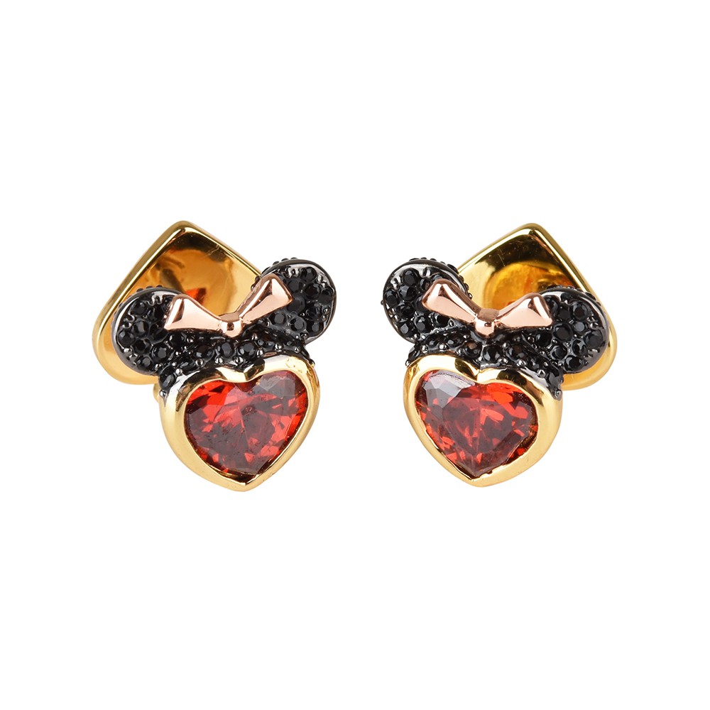kate spade New York X Disney聯名款米妮設計鑽鑲飾穿式耳環(金x黑x紅)