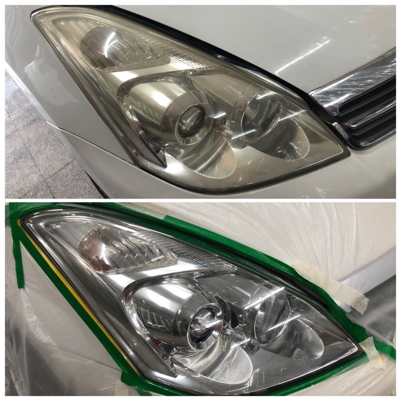 豐田Toyota wish大燈修復、大燈氧化泛黃修復、大燈龜裂修復、大燈刮傷刮痕修復、抗uv硬化層重建。