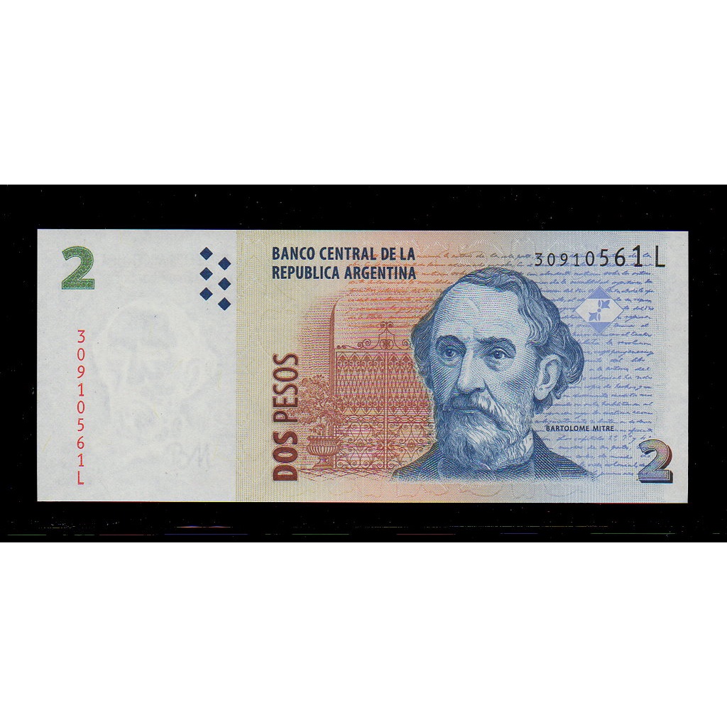 【低價外鈔】阿根廷2012年2peso紙鈔一枚，少見~