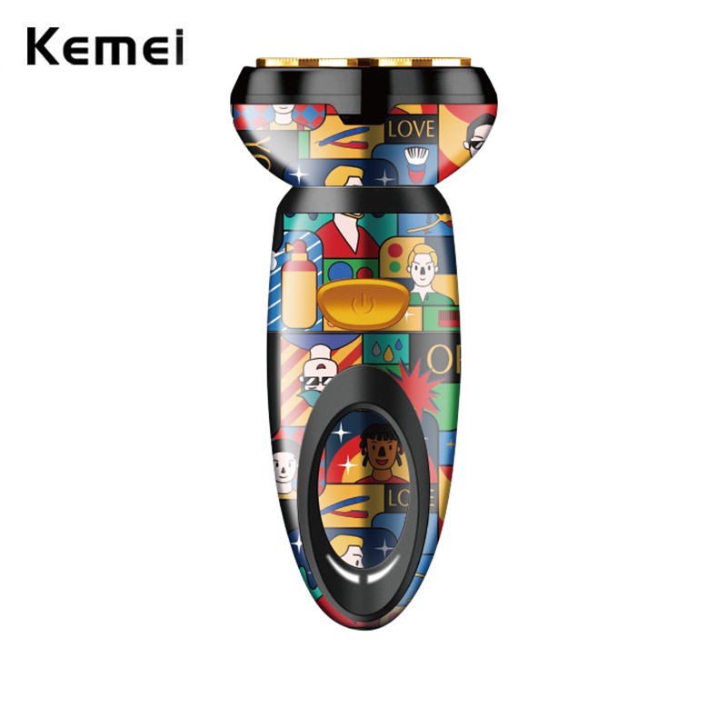 Kemei科美塗鴉式雙刀頭剃須刀電動刮鬍刀全自動可充電式刮鬍子神器新款