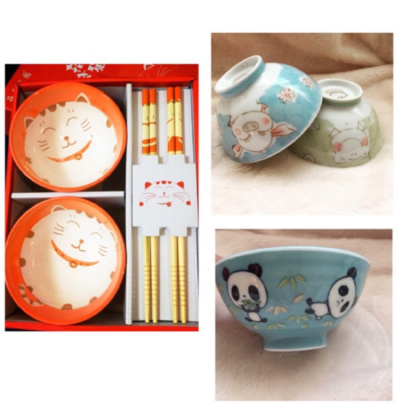 日式招財貓瓷碗組 動物瓷碗