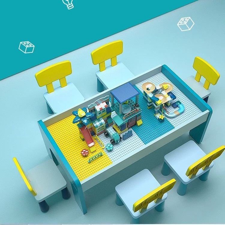 兒童多功能積木桌子大顆粒兼容樂高積木寶寶益智拼裝玩具桌游戲桌   靜彤