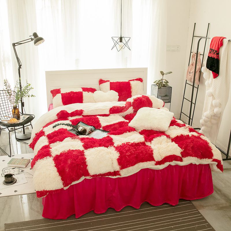 法蘭絨床罩組 紅白格 羊羔絨 5尺 6尺 標準雙人 加絨雙人床包 床罩組 法蘭絨 床組 兩用被毯 ikea 訂製 刷毛