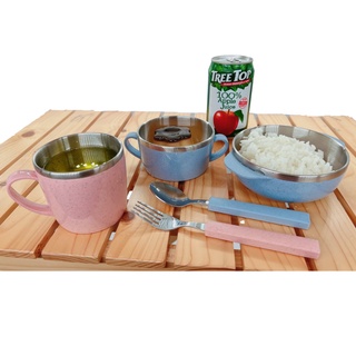 【Joanne餐具】麥纖維 304 不鏽鋼(兩色) 兒童餐具 隔熱碗 環保碗筷 小麥環保兒童碗 兒童不鏽鋼碗