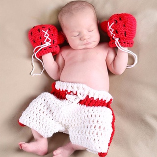 ★6971.兒童攝影拳擊服裝 百天寶寶拍照毛線針織服飾 嬰兒拳王造型衣服
