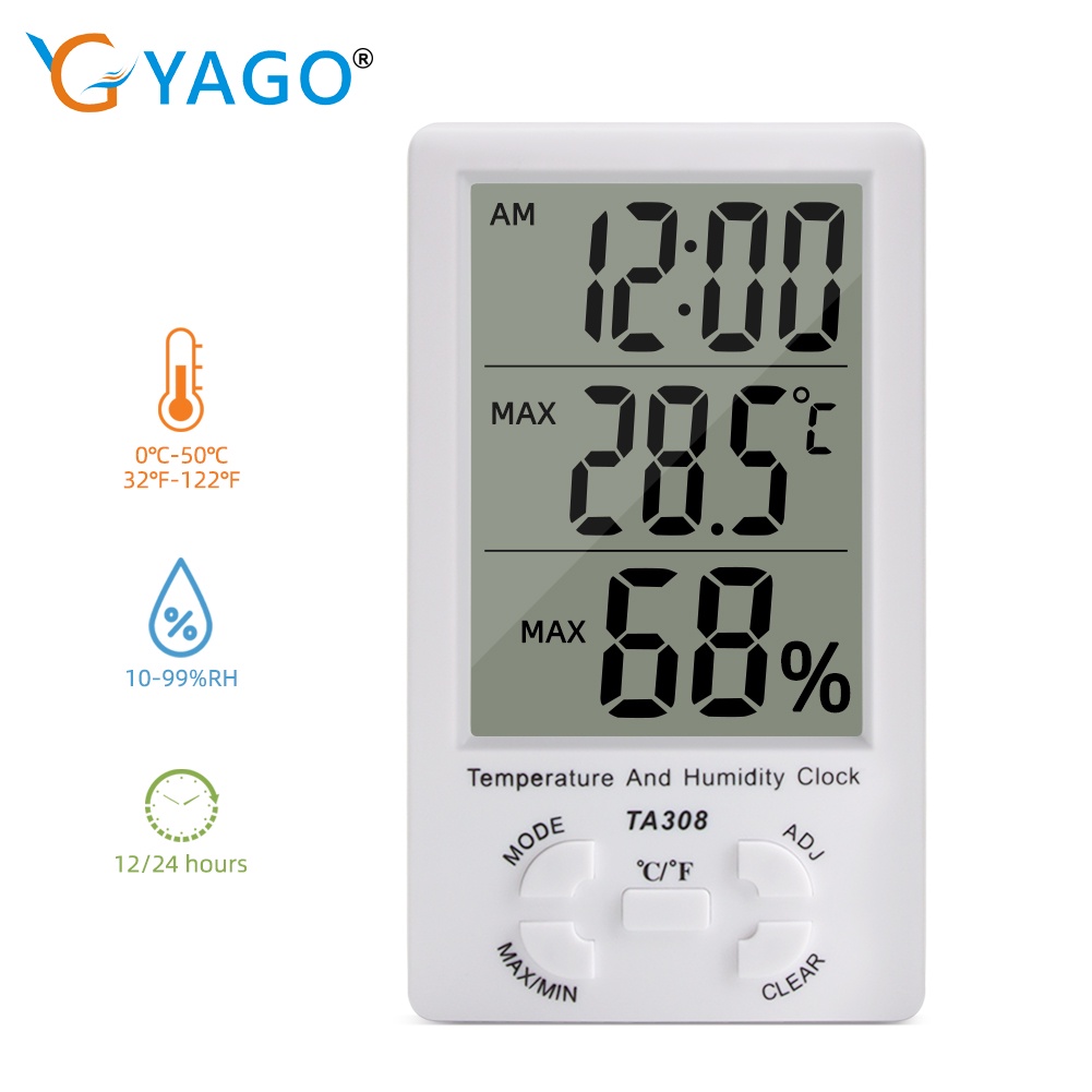 數字大液晶屏時鐘溫濕度計ta308室內外家用溫濕度計/時鐘/溫度計/濕度計