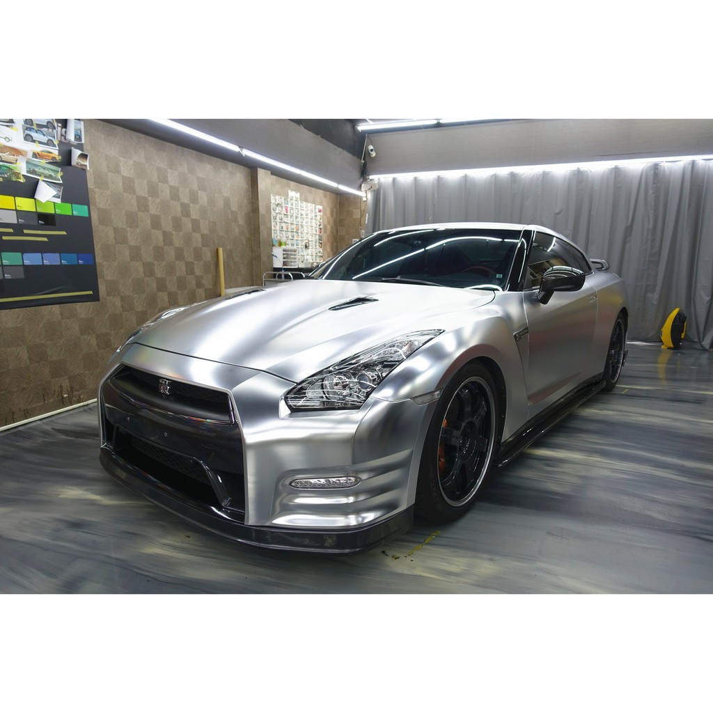 秀卡司汽車包膜 NISSAN GTR R35 全車包膜改色 (美國禿鷹Teckwrap- ECH20電光金屬銀色)