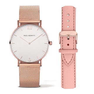 PAUL HEWITT德國船錨造型設計師品牌手錶-Sailor Line玫瑰金x白面米蘭腕錶+粉紅色皮革錶帶組合