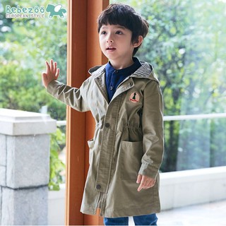 韓國品牌童裝 男童長版雙口袋帥氣軍綠風衣外套 軍裝外套