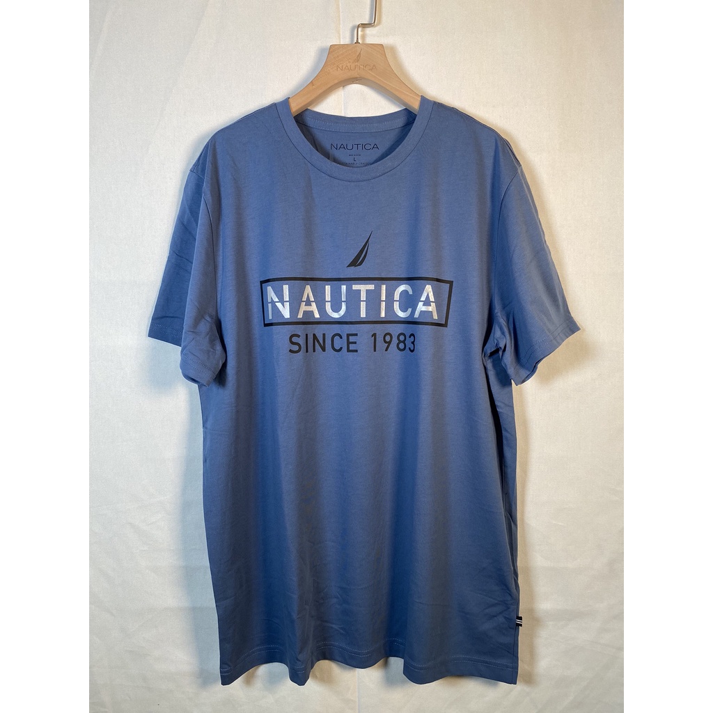 Nautica 美國帆船 男 短袖T恤 圓領短T  牛仔藍燙銀  M、XL號