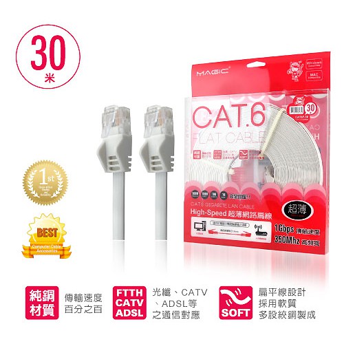 鴻象 Cat.6 超薄 1.4nn 30AWG 網路線-30M 台灣製造