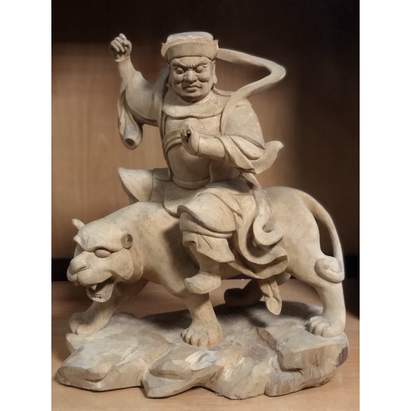 「華誠」1尺3 武財神 玄壇元帥 騎虎 帶騎 白身 神像 江西樟木雕刻
