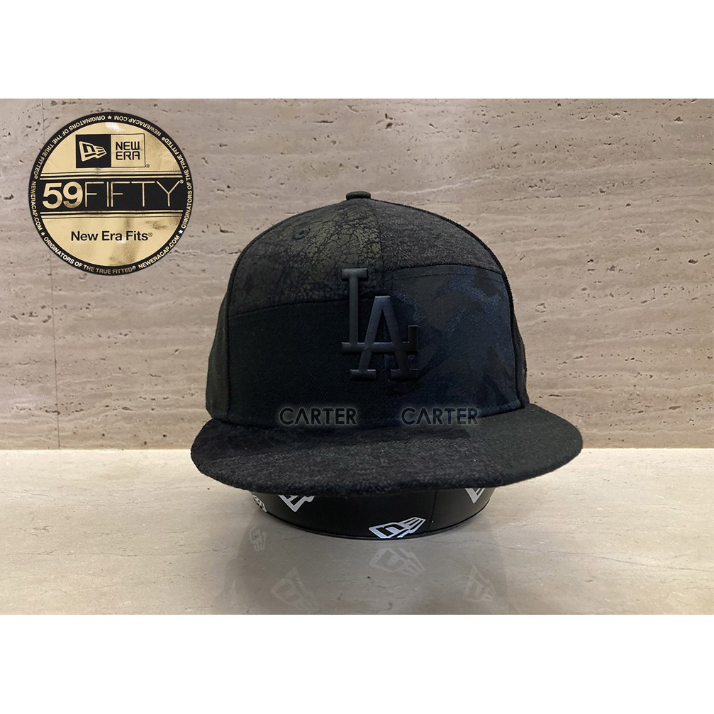 New Era x MLB LA Dodgers 59Fifty 美國職棒洛杉磯道奇布料組成皮革緞面布消光黑道奇鐵牌全封