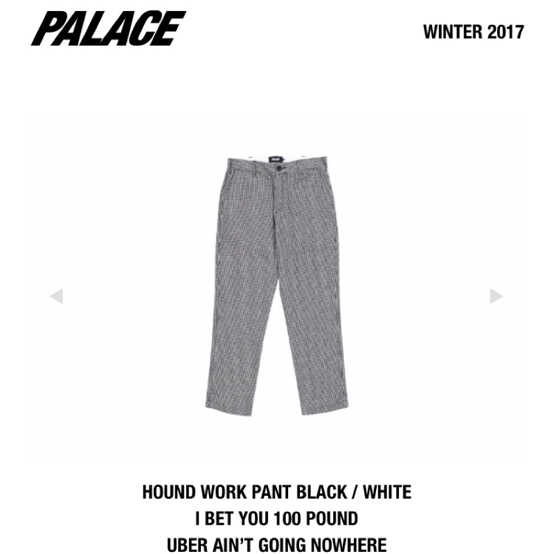 Palace 2017winter Hound work pant black 千鳥格長褲 保證正品 官網已完售