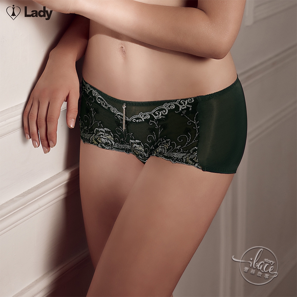 LADY 縱情主義系列 刺繡低腰平口褲 (森林綠)