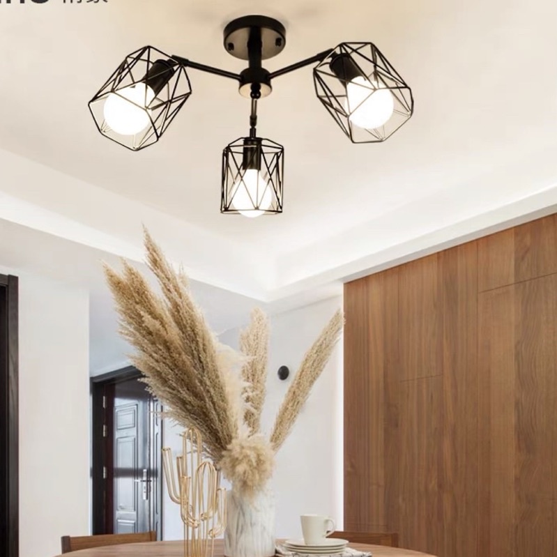 【二天到貨】大尺寸三燈 台灣發貨工業風吸頂3燈(大燈罩)客廳吸頂燈咖啡廳鐵藝3燈美式吸頂5燈吸頂燈北歐吊燈店面服飾店