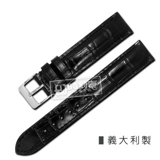 Watchband / 17.19mm / 義大利原裝進口壓紋牛皮錶帶 黑色 # 213-KC-01
