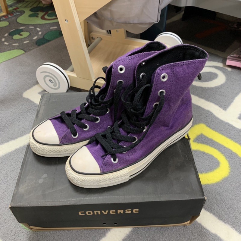 全新女鞋 大童鞋 converse all star 中筒帆布鞋 22.5 紫色 久放有瑕疵 不影響穿著