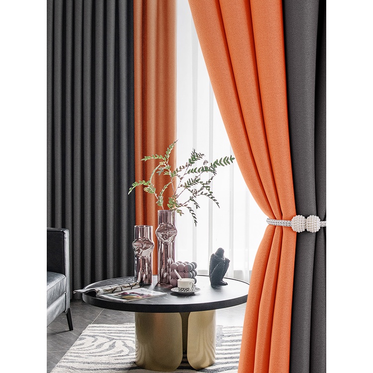 100遮光臥室避光窗簾純色現代簡約客廳防曬隔熱掛鉤式定製遮陽布