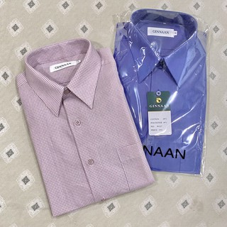 GINNAAN男士商務長袖襯衫 尺碼15-格紋粉/自信藍