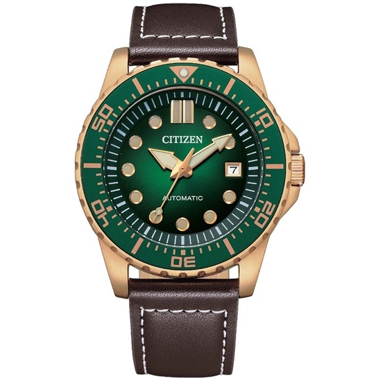 CITIZEN 星辰錶 亮眼綠玫瑰金皮帶機械錶 日期顯示 43mm NJ0173-18X 原廠公司貨保固2年