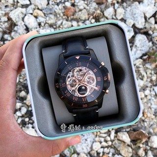 Fossil 化石手錶 玫瑰金黑色錶盤三眼計時針多功能鏤空自動機械錶 防水男士腕錶 真皮錶帶時尚百搭手錶ME3138