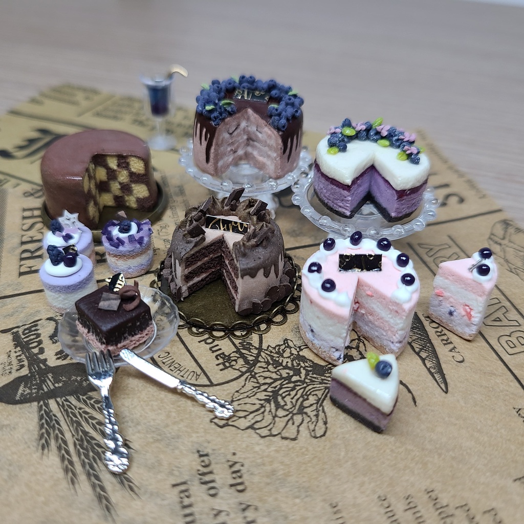 袖珍蛋糕 巧克力黑莓藍莓系列 黏土蛋糕 袖珍甜點 迷你食玩 為縮甜點 微型屋 禮物 黏土模型 仿真食物 袖珍屋 娃娃屋