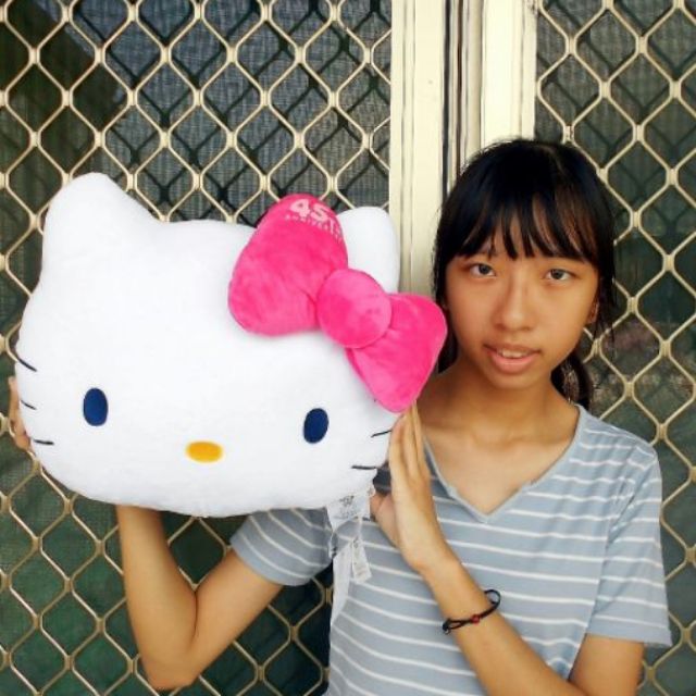 正版kitty抱枕~凱蒂貓抱枕~45週年 kitty頭型抱枕~kitty頭枕 kt頭枕 kt頭型抱枕 kitty靠