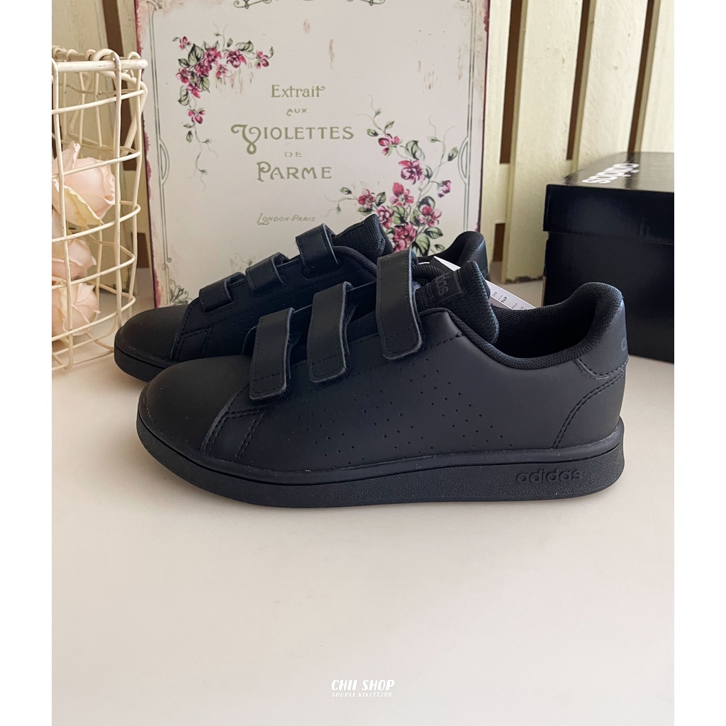 【CHII】日本 adidas Neo ADVANTAGE 童鞋 魔鬼氈 黑色 全黑 EF0222