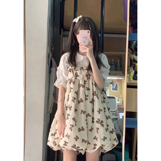 夏季套裝新款甜美小個子連衣裙顯瘦吊帶短裙減齡泡泡袖襯衫