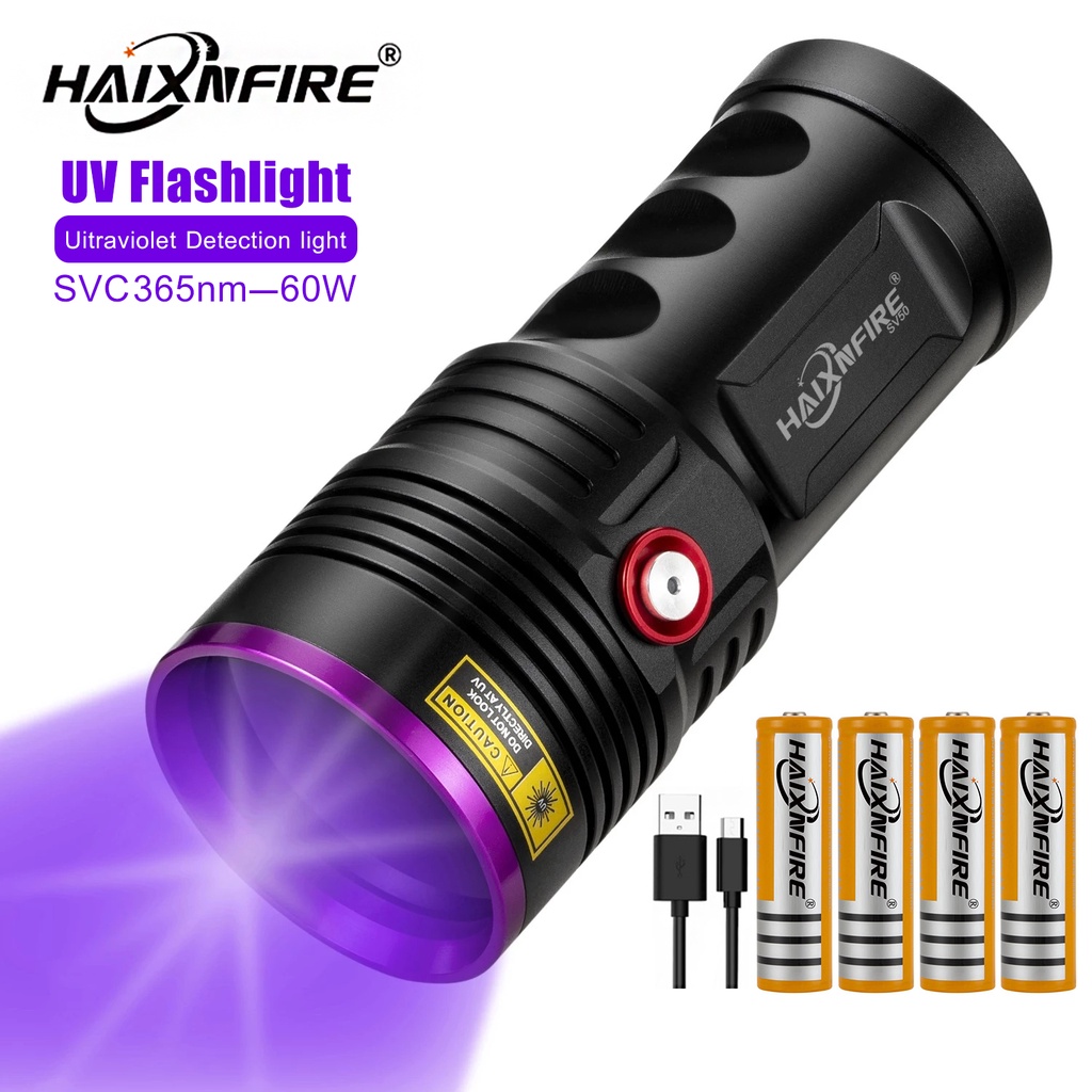 Haixnfire SV50 UV 手電筒 60W 大功率檢測寵物尿漬貓環蟲 USB 可充電紫色燈