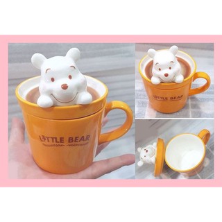 小熊維尼 馬克杯 附蓋子 POOH 拿鐵咖啡杯子 陶瓷 水杯 拿鐵咖啡泡泡款 迪士尼 240ml