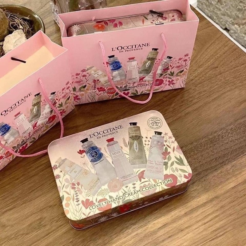 現貨～歐舒丹❤️秋季限量粉紅色鐵盒護手霜5入組聖誕節交換禮物首選