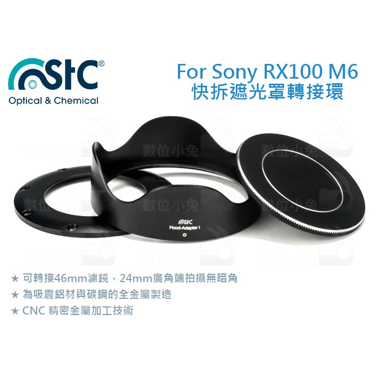 數位小兔【STC Hood-Adapter Sony RX100 M6 VI 轉接環 快拆遮光罩組】相機 46mm 鏡頭