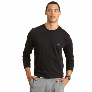 美國百分百【全新真品】Nautica T恤 帆船牌 T-SHIRT 上衣 長袖 素面 男衣 黑色 棉T M號