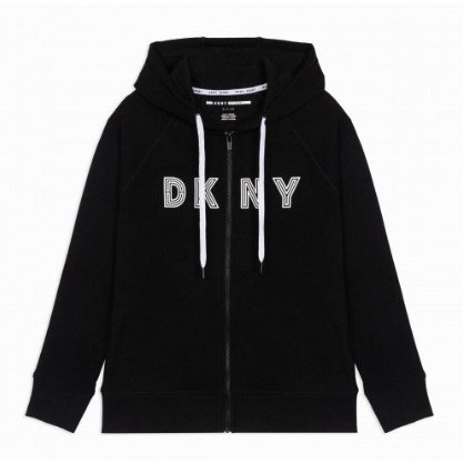 【DKNY】女式TRACK LOGO ZIP 連帽外套（黑色、S號*1）－DP0J8767
