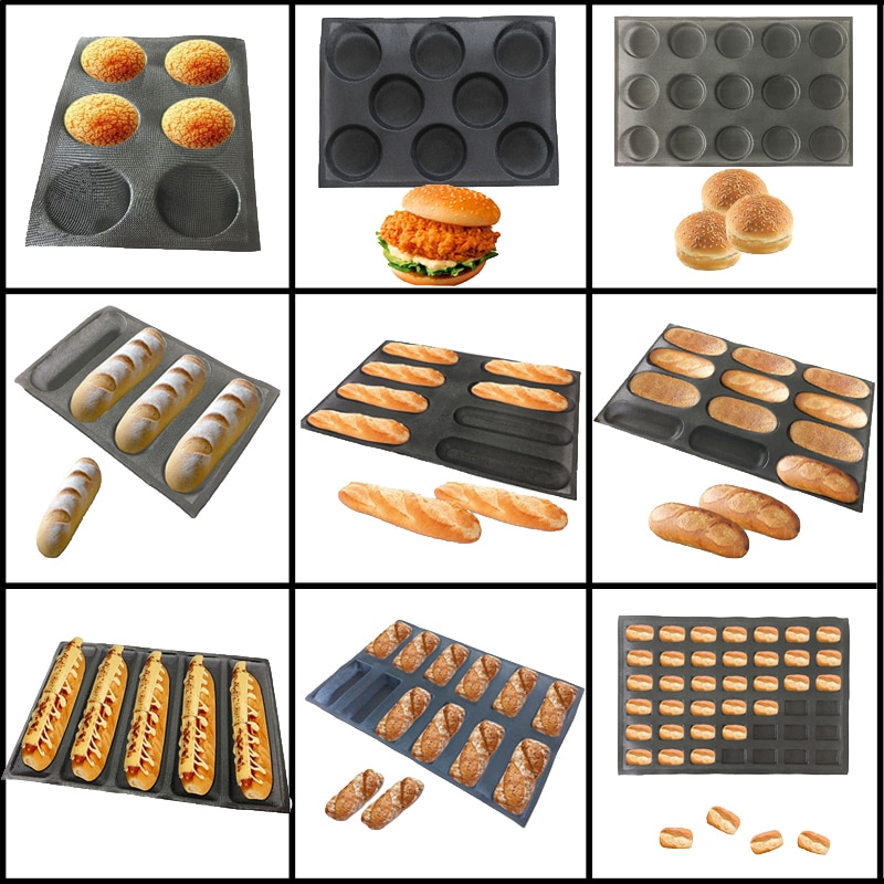 Meibum 圓形麵包法式長棍麵包Eclair漢堡烘焙模具長麵包餅乾麵包玻璃纖維矽膠模具不粘烤盤