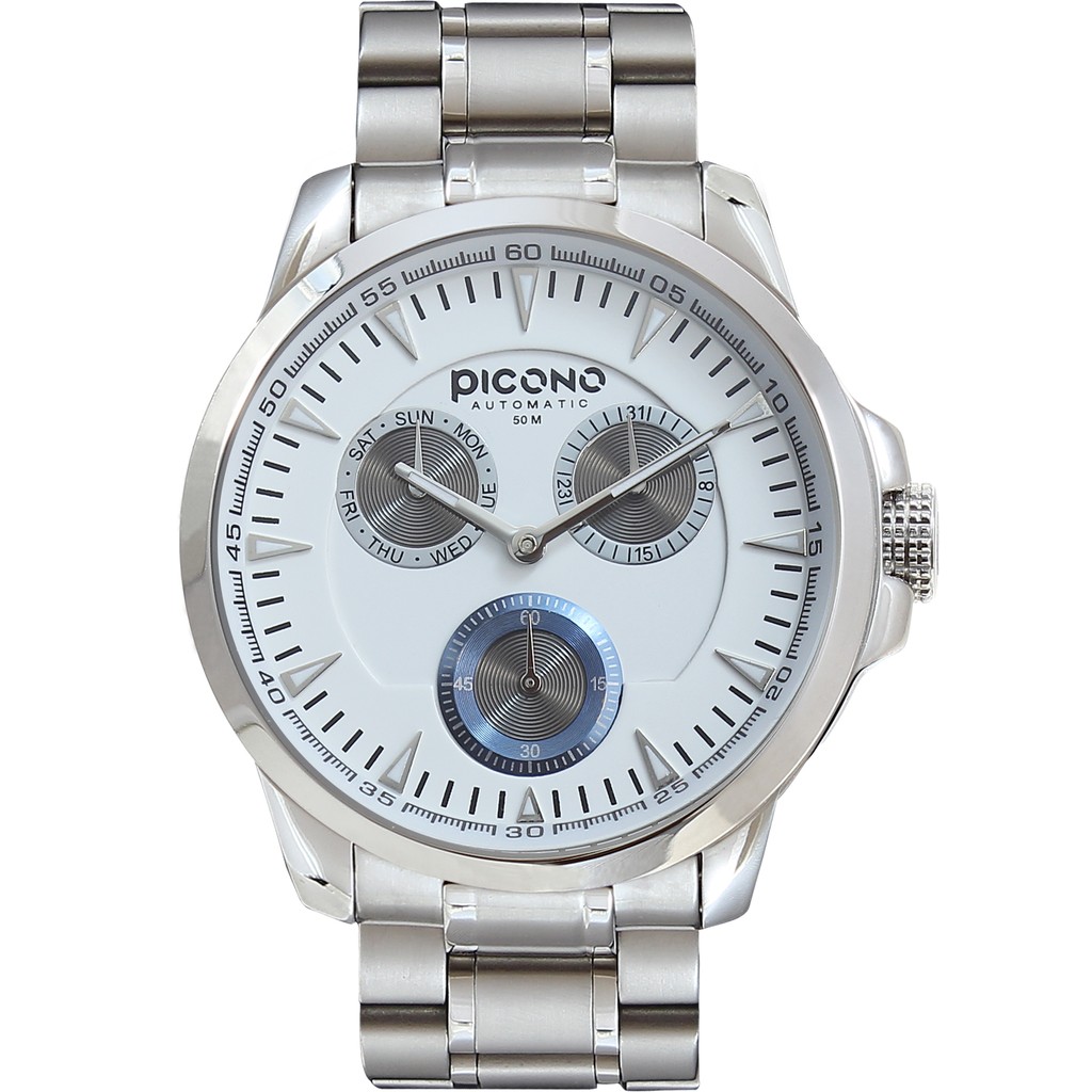 PICONO Eunice紳士三眼多功能系列手錶 銀色/藍色 /  ST-1801