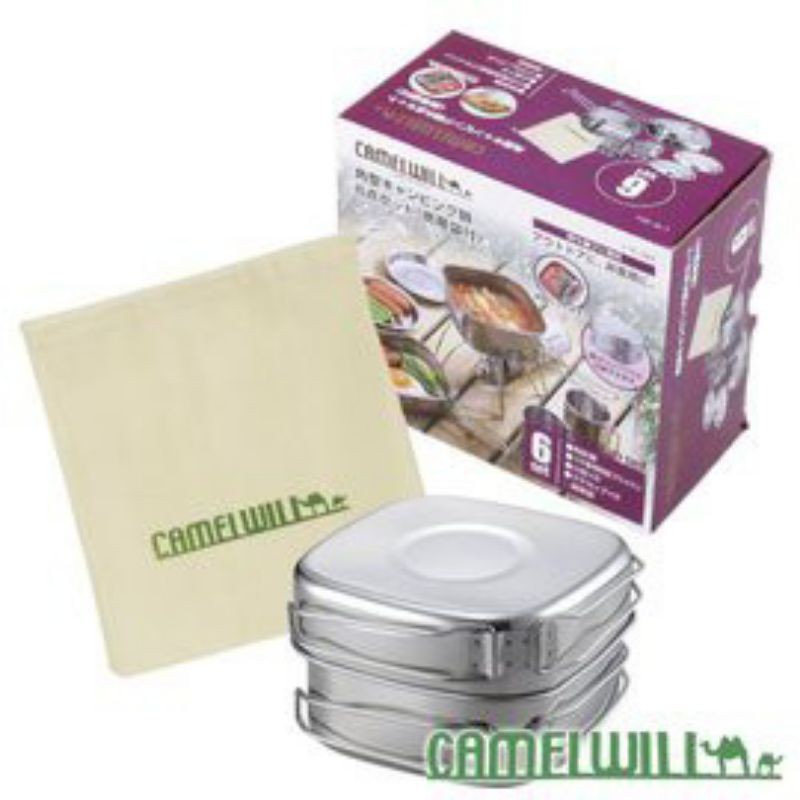 CamelWill CW-304不銹鋼戶外六件組 19-00015 杯子 盤子 鍋 煎鍋 露營 戶外 登山野炊 餐具組