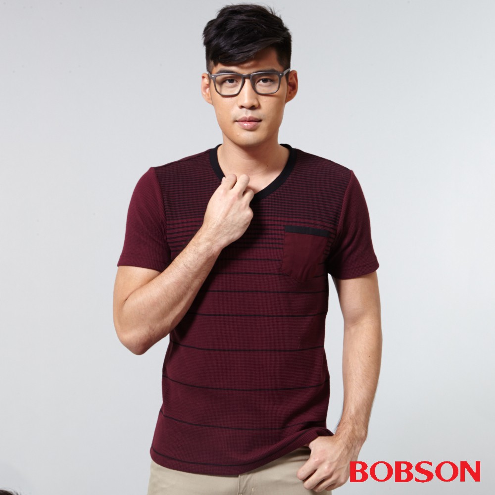 BOBSON 男款V領配色上衣25020-16