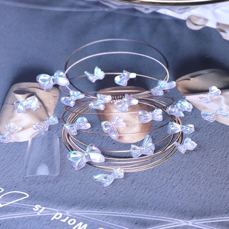 【現貨】 極光蝴蝶結美甲飾品新款冰透立體美甲飾品