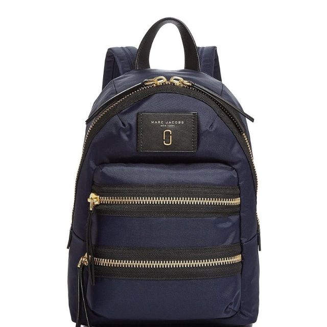 MARC JACOBS Backpack專櫃大款，小款深藍色金色雙拉鏈防水尼龍後背包書包