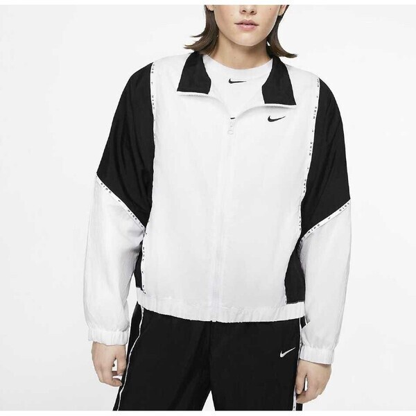 Nike NSW JKT WVN Piping NFS 女 外套 夾克 休閒 防風 梭織 白黑 [DB3910-100]