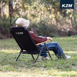 【CampingBar】韓國KAZMI KZM 素面木手把可調低座折疊椅 黑色/卡其色 附專用椅套