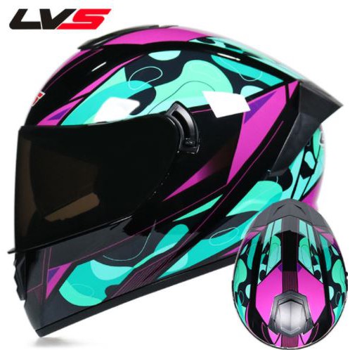 LVS摩托車機車全盔覆式雙鏡片機車賽車安全帽全覆式跑盔