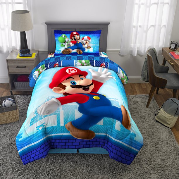 預購👍正版空運👍美國代購 Super Mario 超級瑪利歐 兒童棉被 可直接機洗 單人 單人加大 床包 枕頭套 棉被