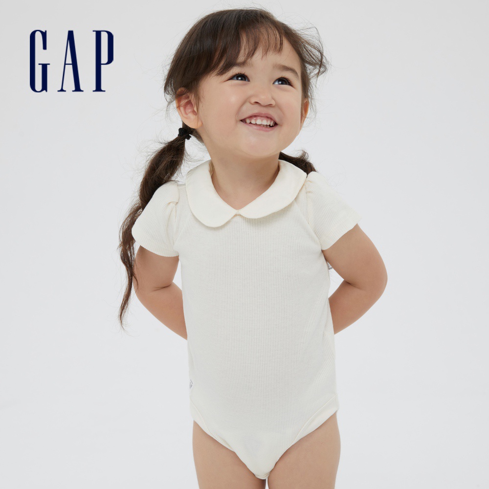 Gap 嬰兒裝 純棉娃娃領包屁衣-象牙白(681675)