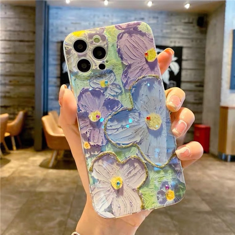IPhone 11油畫藍紫花朵蘋果手機殼 全新 現貨