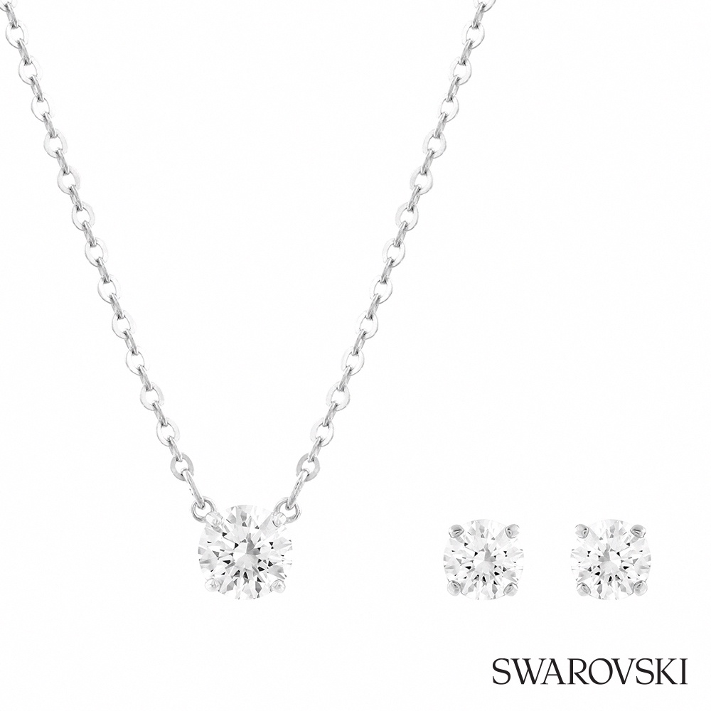 SWAROVSKI 施華洛世奇Stilla Attract 套裝, 圓形切割, 白色, 鍍白金色